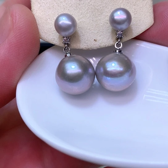 银S925镶嵌淡水珍珠耳饰