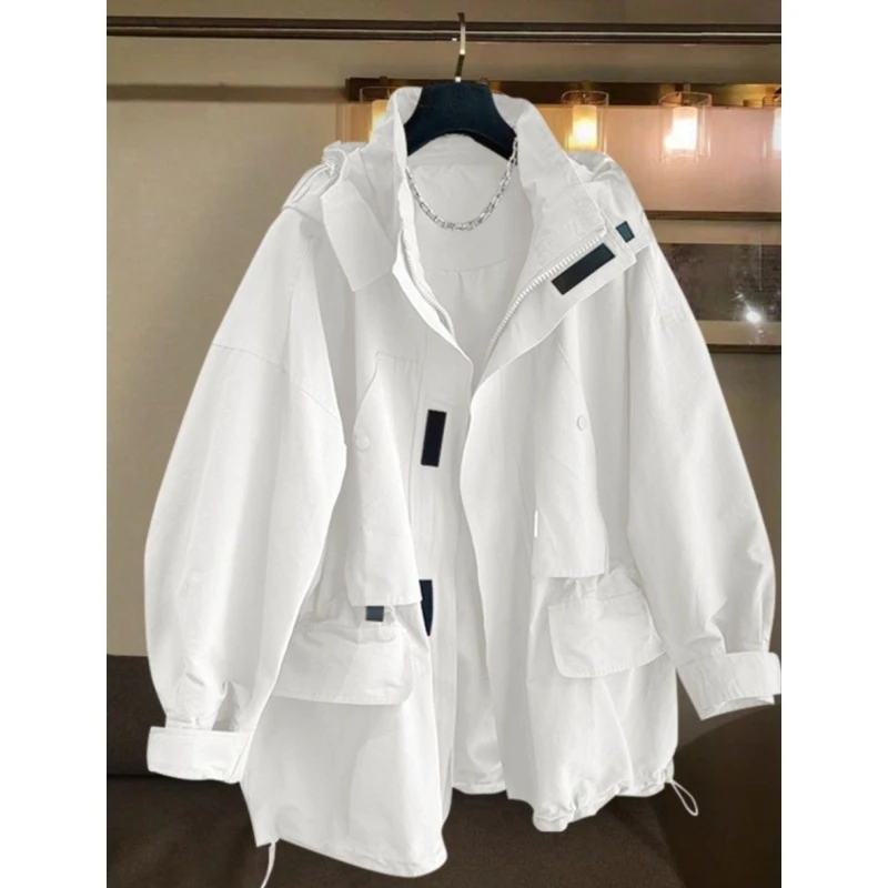 2-300斤加大码纯色工装夹克上衣2025新款初秋慵懒男女连帽冲锋衣