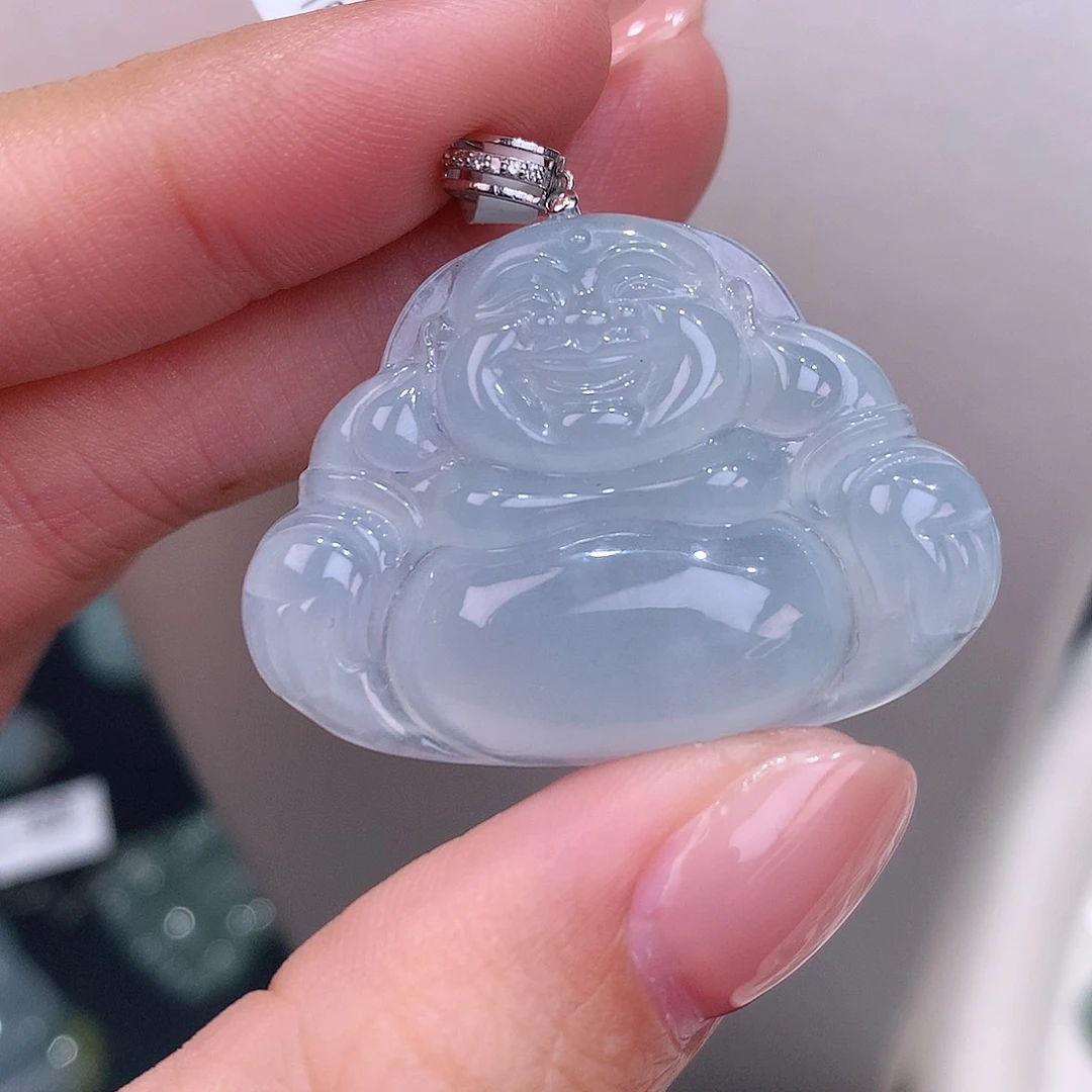 颈饰18K金镶嵌翡翠天空蓝佛公