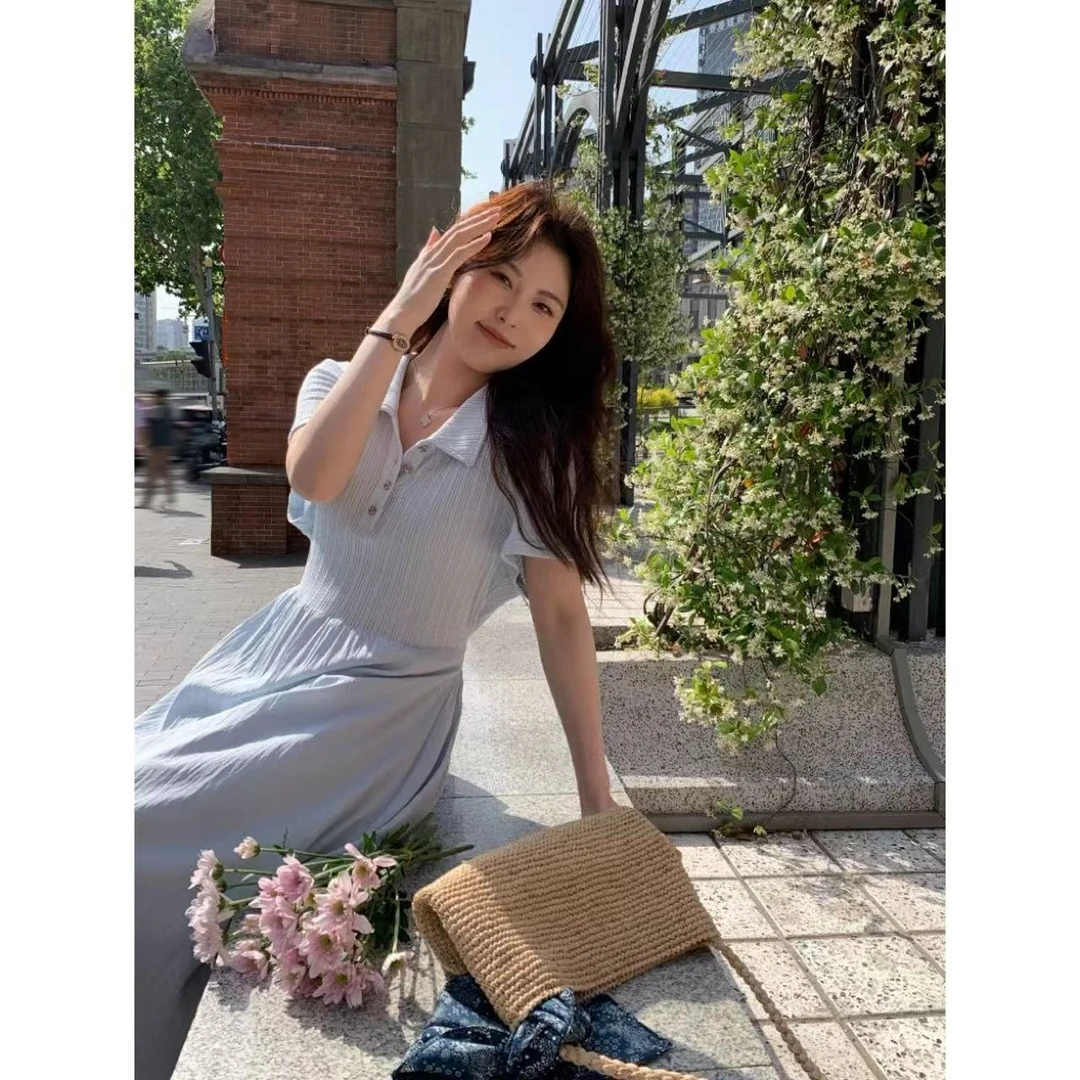 【现货秒发-NAZ微胖大码定制】夏季针织气质拼接显瘦连衣裙