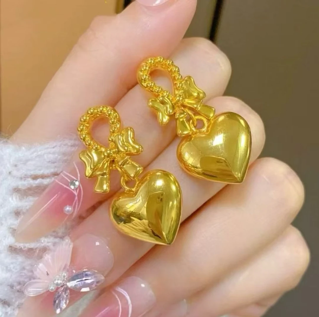 铜合金耳饰 【亮面爱心耳饰】轻奢法式小众耳饰送礼物