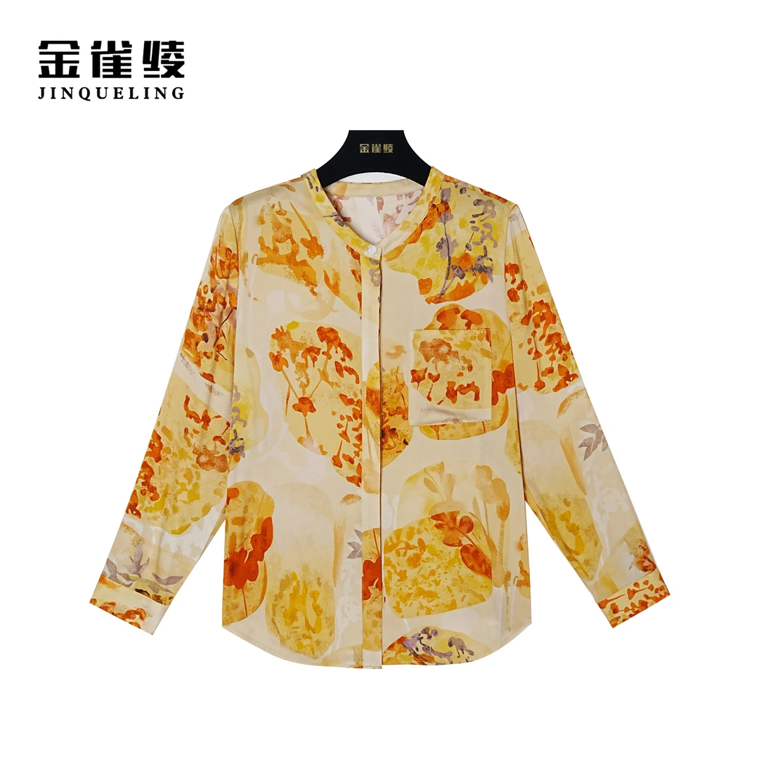 金雀绫【冬日暖阳】桑蚕丝轻奢设计时尚印花百搭气质上衣衫B23110