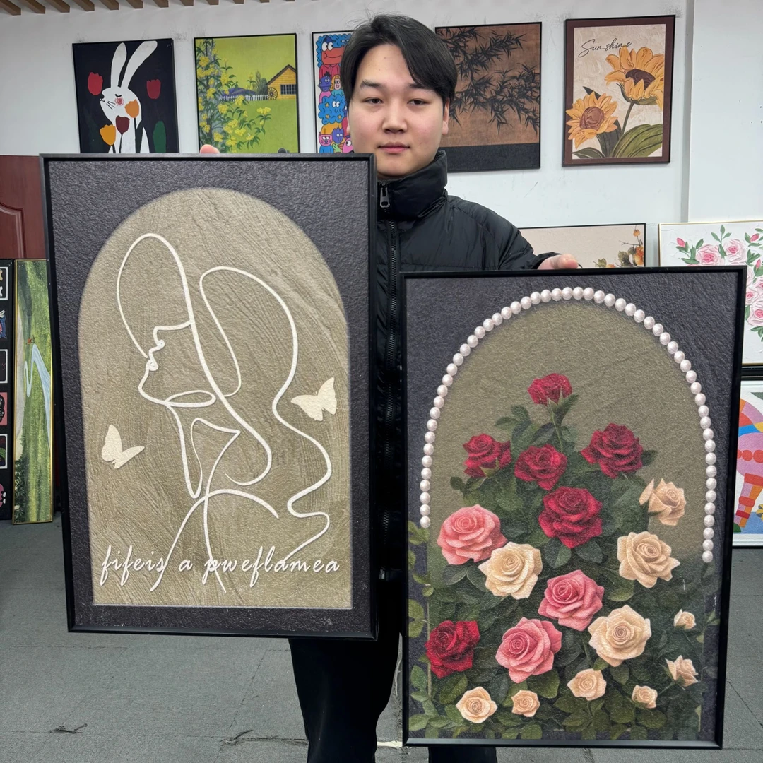 法式轻奢抽象女孩花卉餐厅组合复古沙发背景墙挂画4060