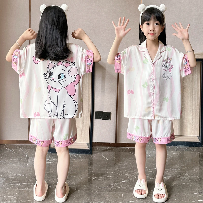 儿童睡衣夏季冰丝新款短袖女童套装公主女孩可外穿洋气亲子家居服