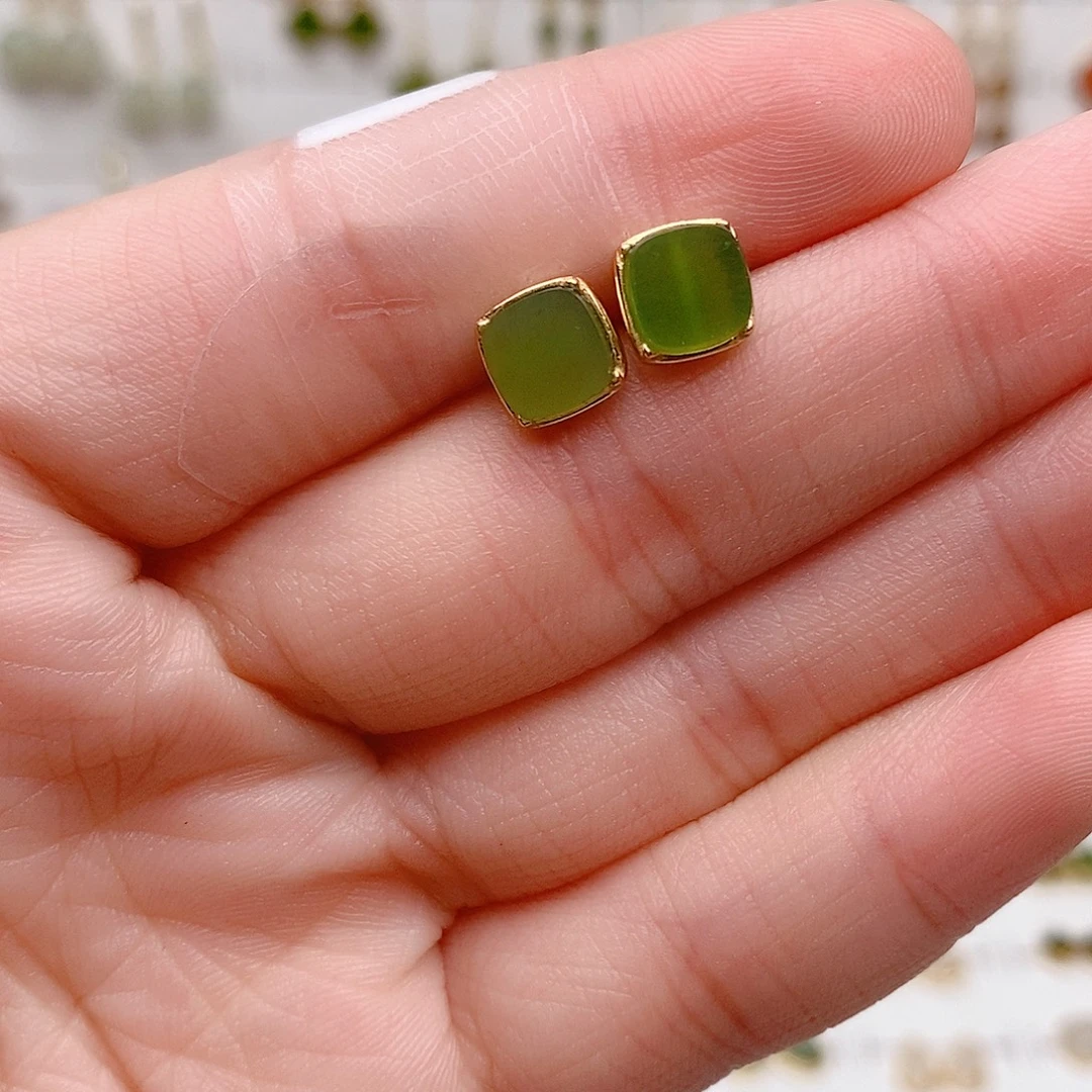 和田玉银S925镶嵌耳饰