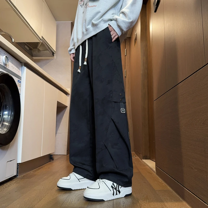 休闲裤男款秋冬季新款潮流宽松扎染工装直筒裤男装运动百搭长裤子