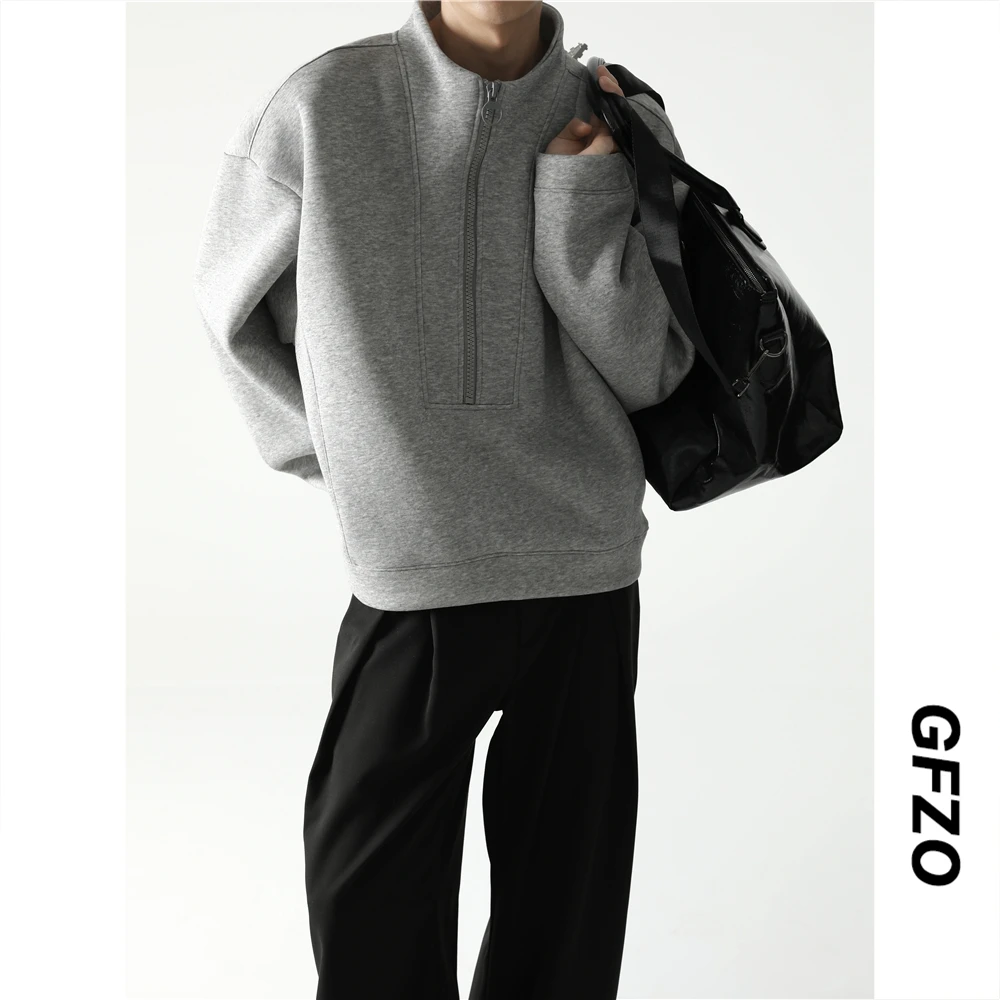 重磅立体裁剪半拉链卫衣男秋季美式cleanfit短款廓形宽松外套