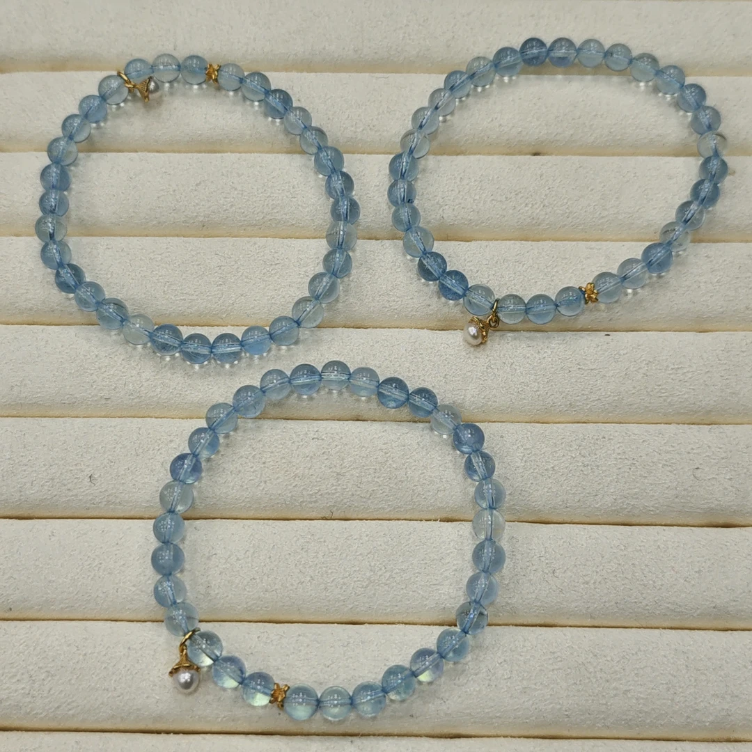 【书记甄选】天然原创海蓝宝单圈手链 多样性发一件 约5mm DY3866