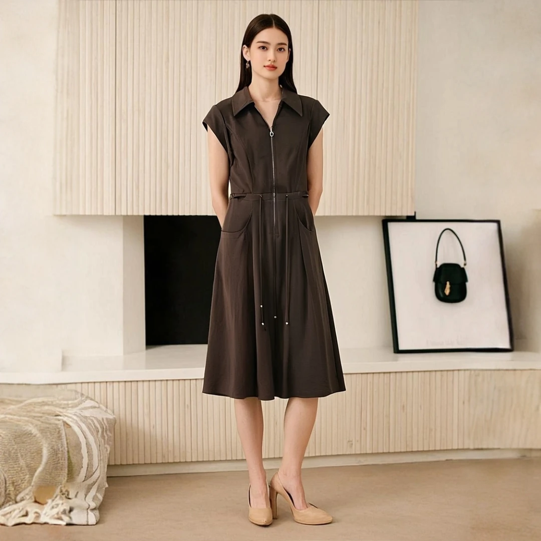 【SY459】2025夏新款无袖连衣裙女衬衫裙法式大方得体独特好看裙子