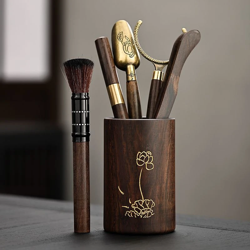 六君子茶道配件笔筒茶桶功夫黄铜整块实木原木零配功夫茶