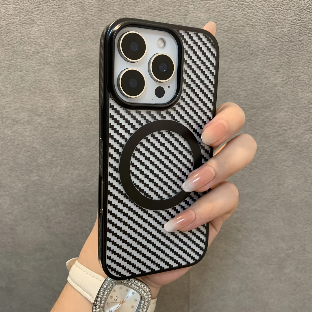 碳纤维磁吸适用苹果16手机壳iPhone15promax商务14小众13硬壳男女