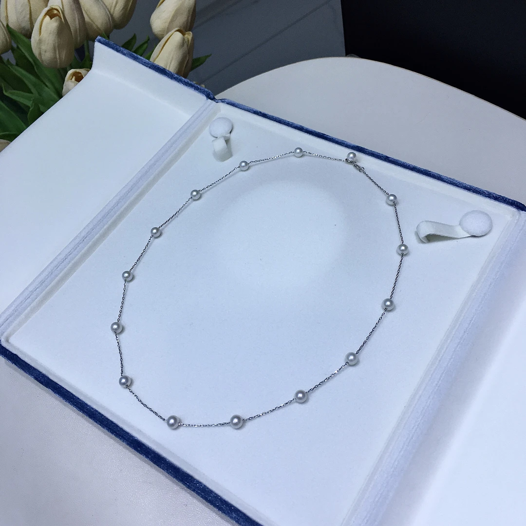 简约百搭时尚满天星项链5-5.5mm镜面光几乎无瑕淡水珍珠S925银