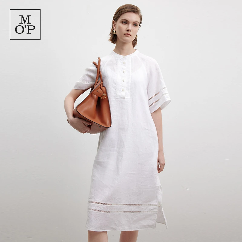 Marc O'Polo/MOP【100%亚麻】高级感女士圆领半袖连衣裙日常穿搭