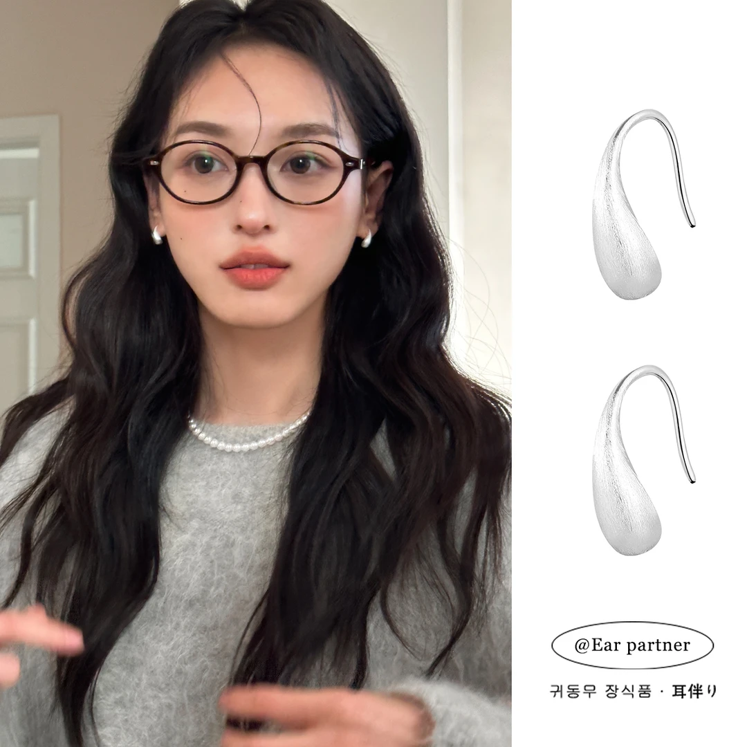 ERBAN/耳伴 足银耳饰 999银拉丝水滴耳环女耳饰高级耳钩睡觉免摘