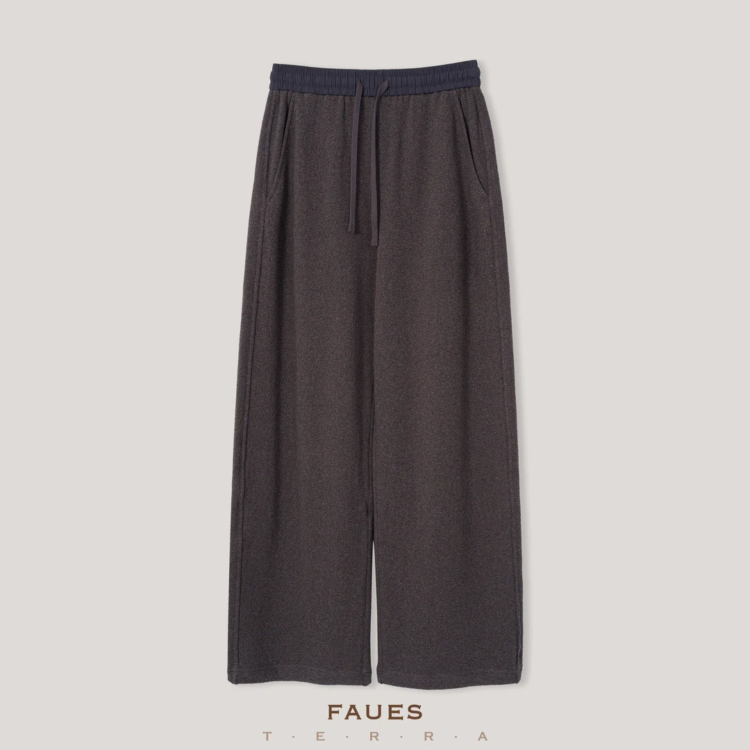 FAUES 重磅定织定染棉羊毛针织拉绒加厚松弛廓形秋冬新休闲裤卫裤
