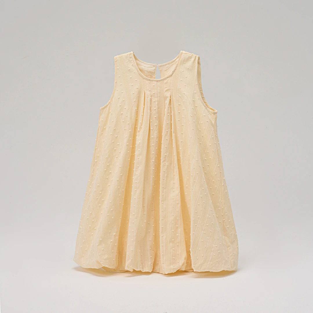 时髦女童夏季洋气百褶无袖宽松纯色连衣裙25010035