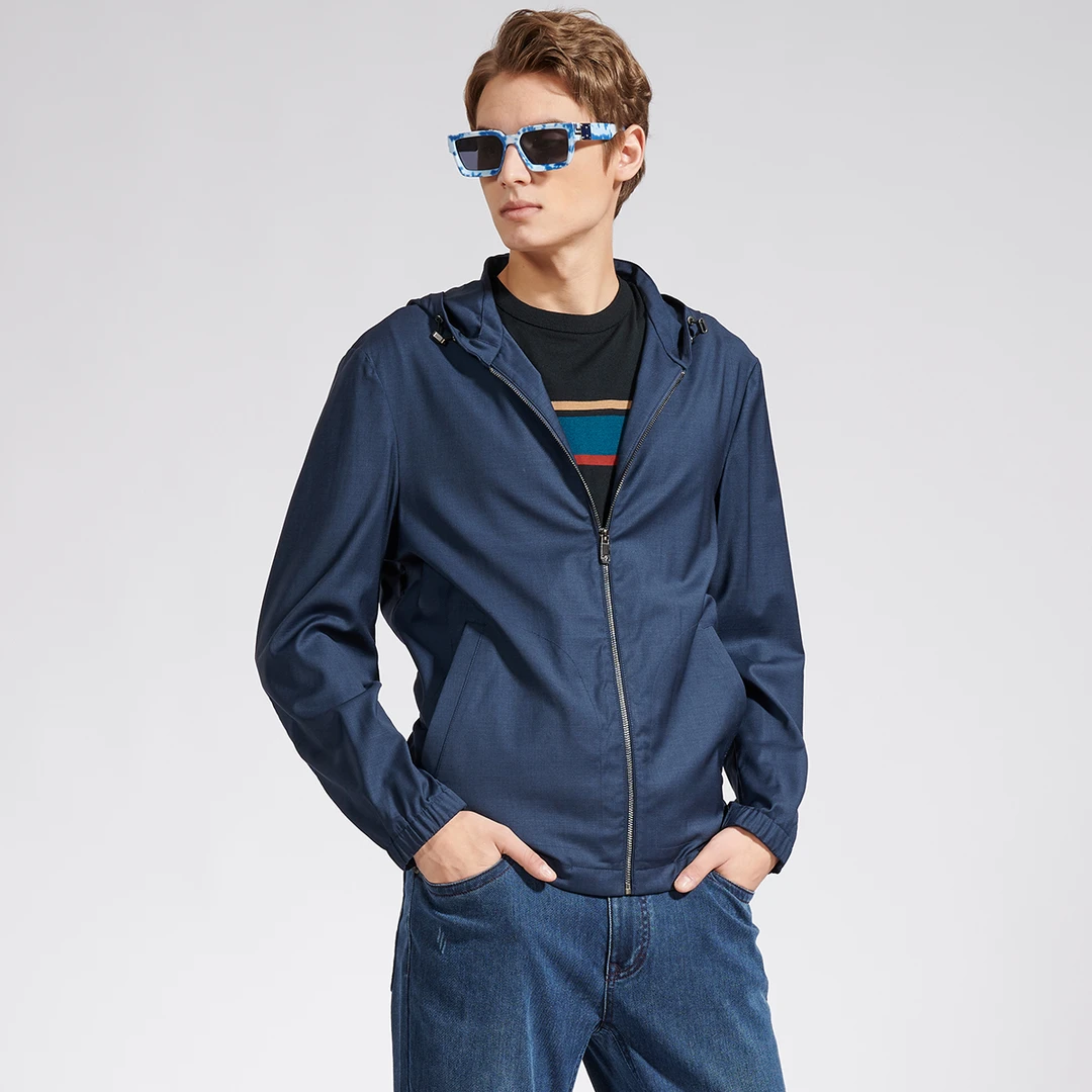 路卡迪龙25春秋季绵羊毛连帽风衣商务夹克151221104