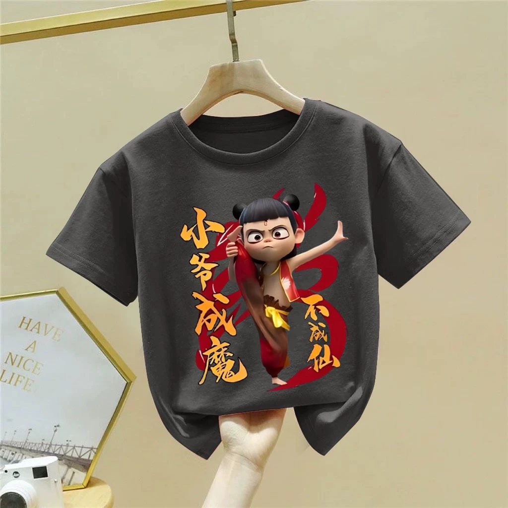 魔丸哪吒搞怪卡通夏季新款男女中大儿童短袖t恤纯棉圆领宽松上衣