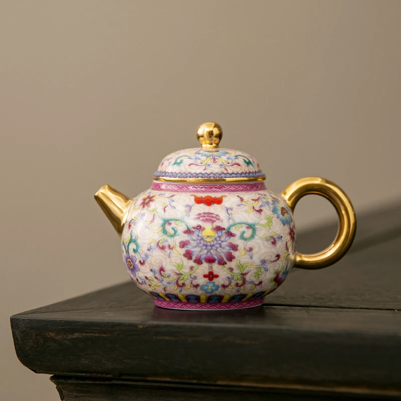 花开盛世珐琅彩茶壶单壶陶瓷功夫茶具单个高档中式手工描金泡茶壶