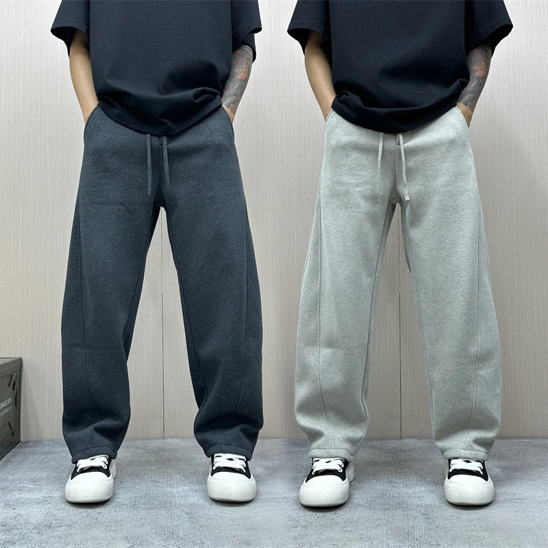 昊Studio冬季男士加绒运动长裤百搭款弯刀时尚宽松直筒痞帅休闲裤