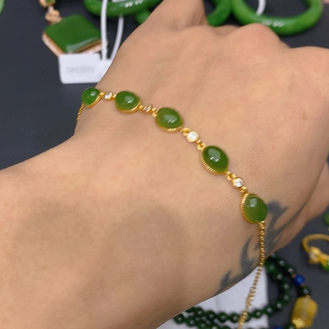 和田玉（碧玉）颈饰银S925镀金镶嵌