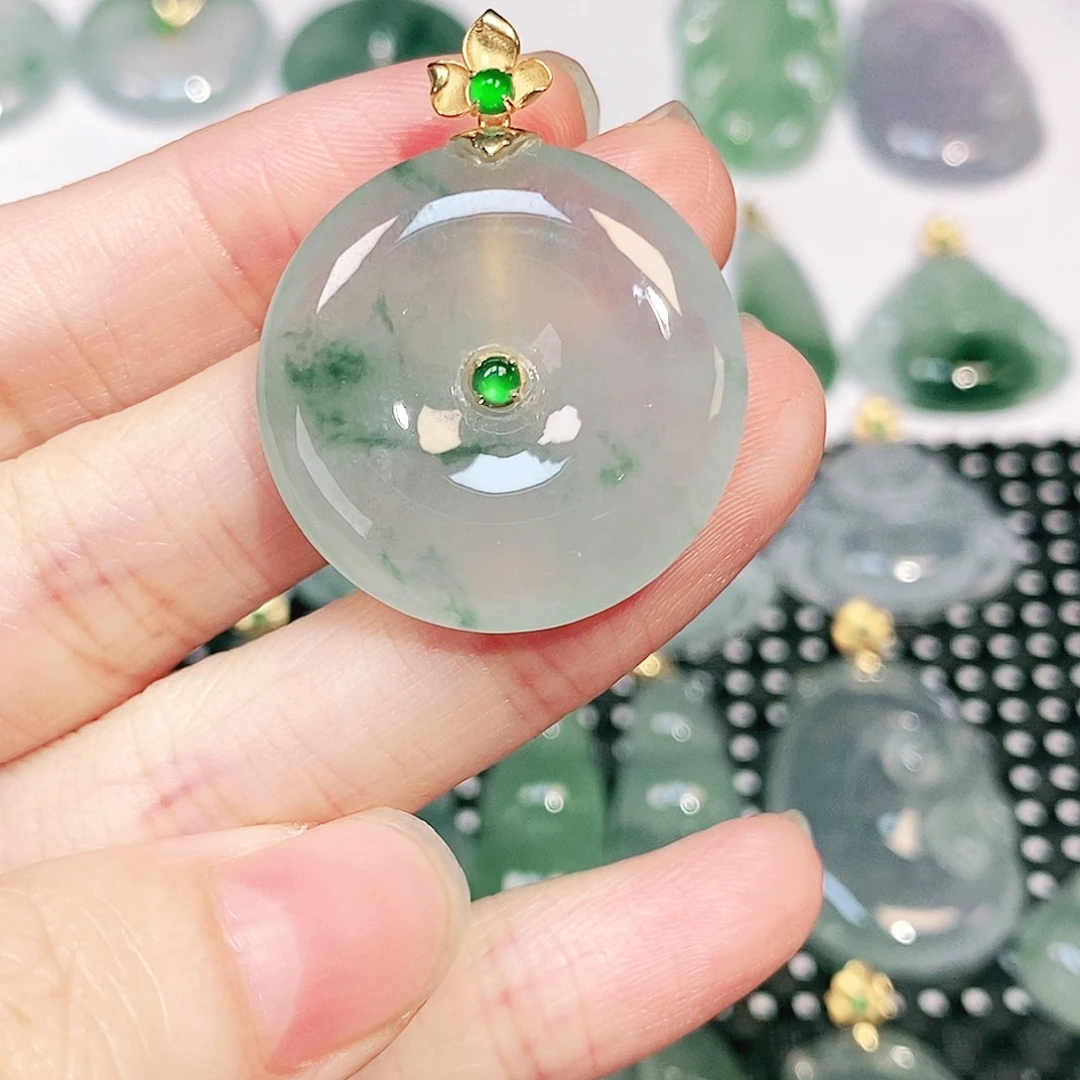 翡翠18K金镶嵌吊坠(不含链)