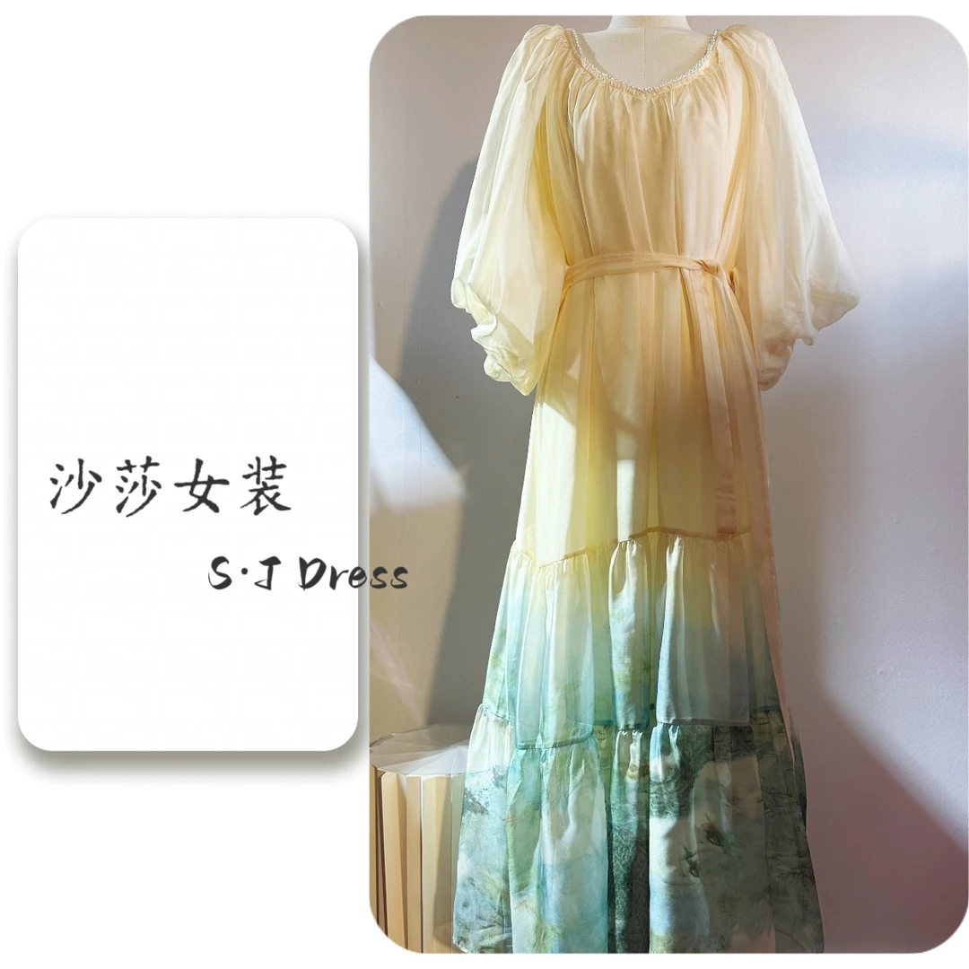 新中式国风油画风莫奈花园松弛宽松连衣裙女春夏气质长裙