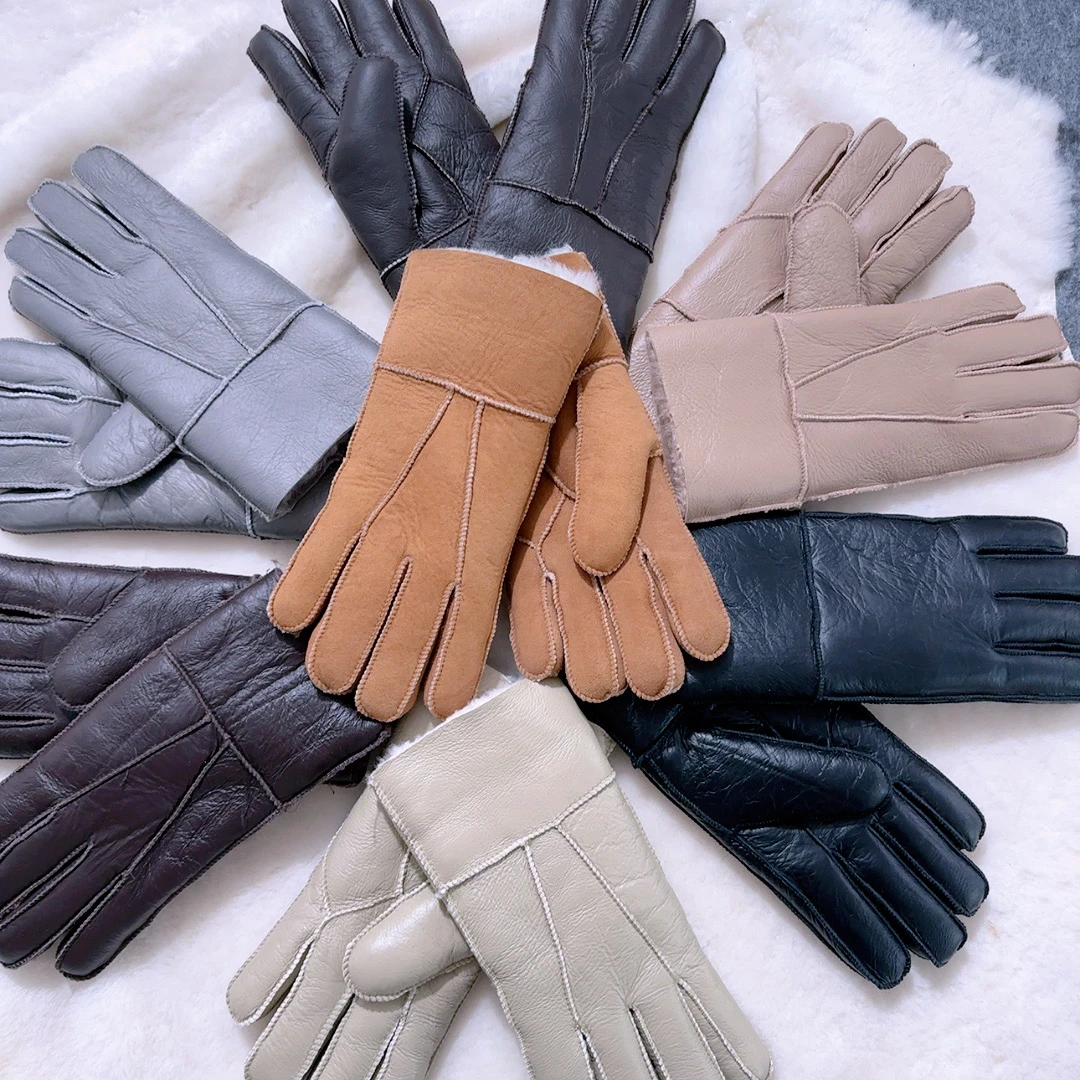 真羊皮毛一体手套冬季加厚保暖手套颜色随机发