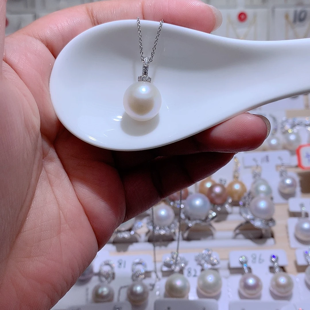 淡水珍珠银S925镶嵌吊坠(赠链)CC12.8mm