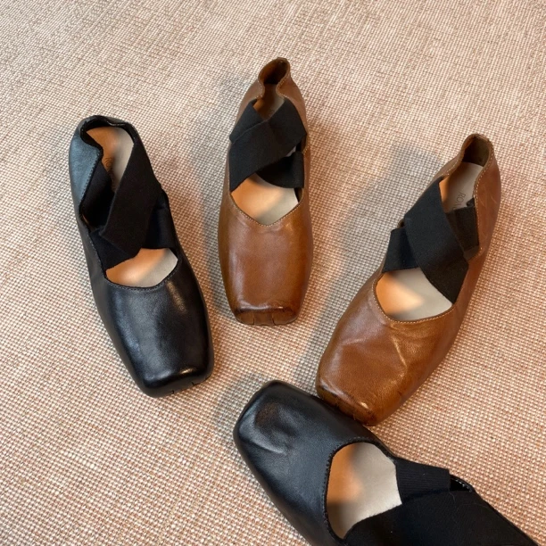 高端定制水洗全包马皮猪鼻子舞蹈鞋真皮大底平底