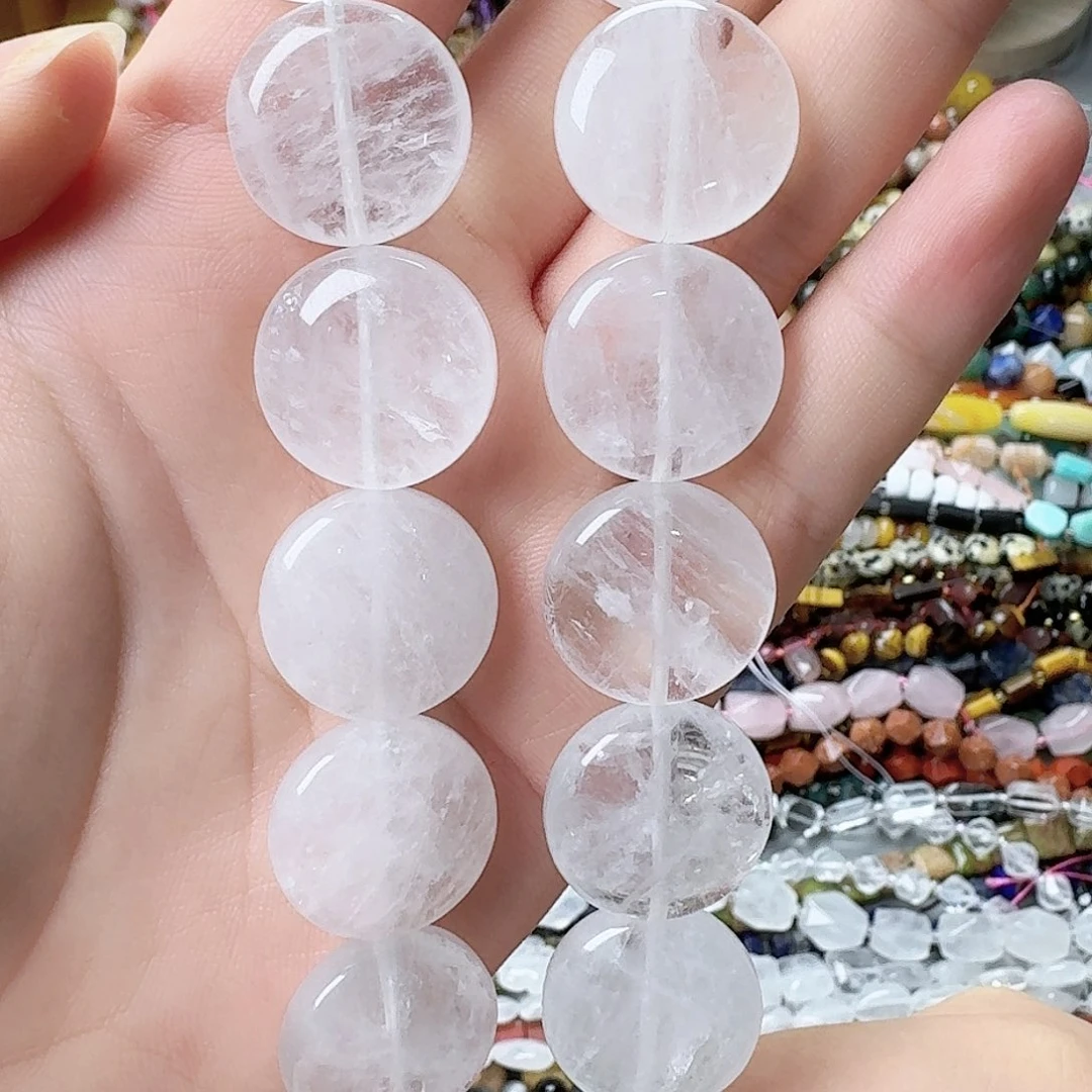 未镶嵌玛瑙/玉髓珠宝半成品白水晶卡20圆饼一条