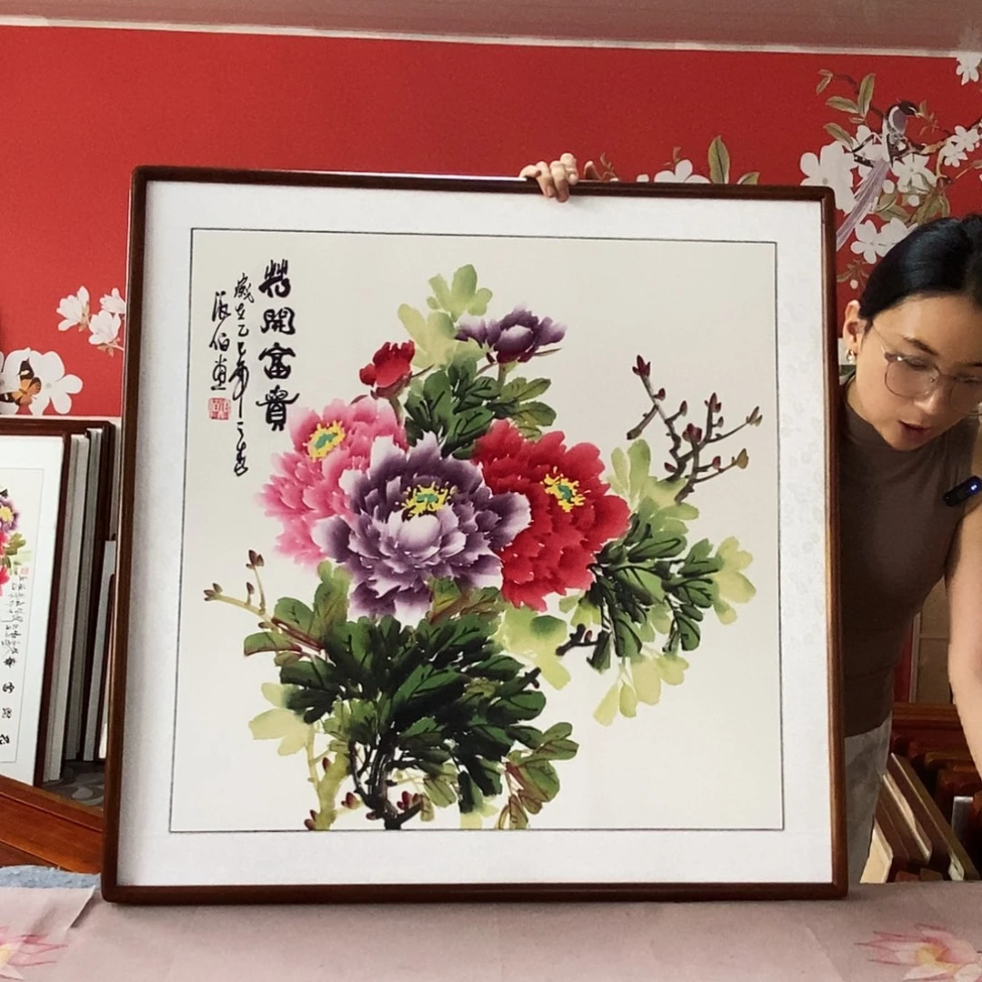 国画手写手绘带框包邮82✖️82国画作品