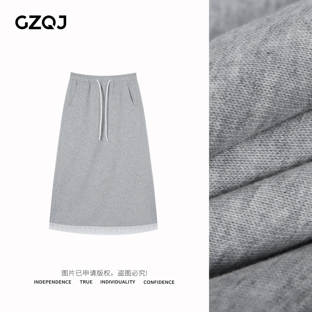 GZQJ 【甜酷捕风者】欧若风设计感抽绳蕾丝显瘦半身裙女 35011