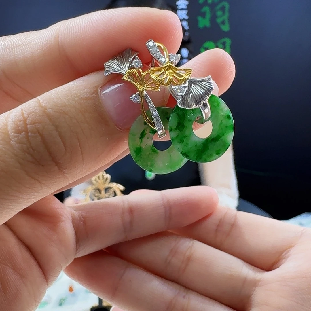 翡翠18K金镶嵌耳饰18k镶嵌