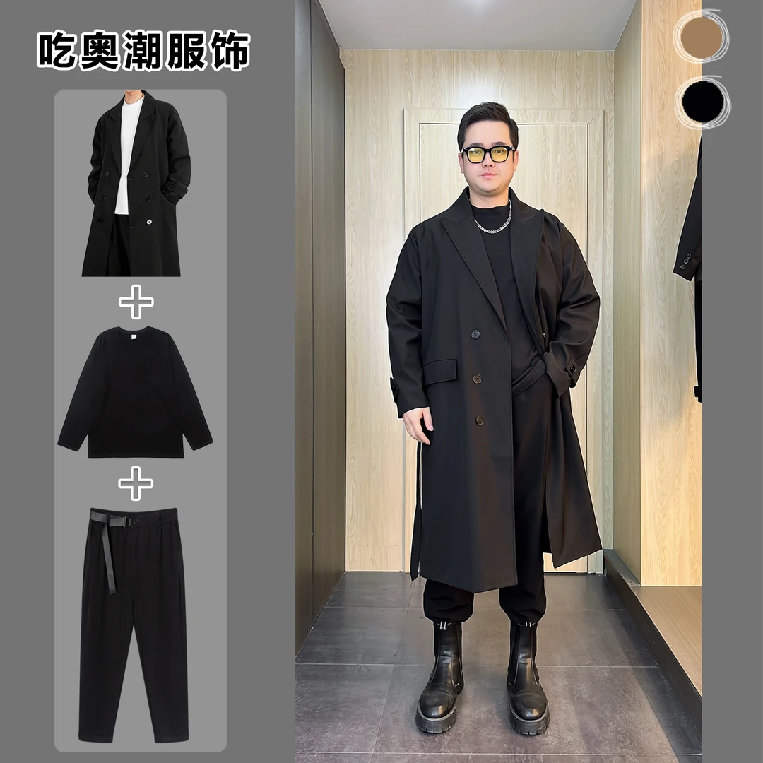 韩版时尚帅气双排扣长款风衣男春季大码休闲宽松大衣外套380