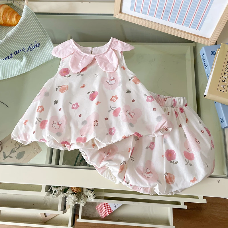 橘止皮【现货】女童套装夏季可爱小兔无袖短裤儿童两件套XT259385