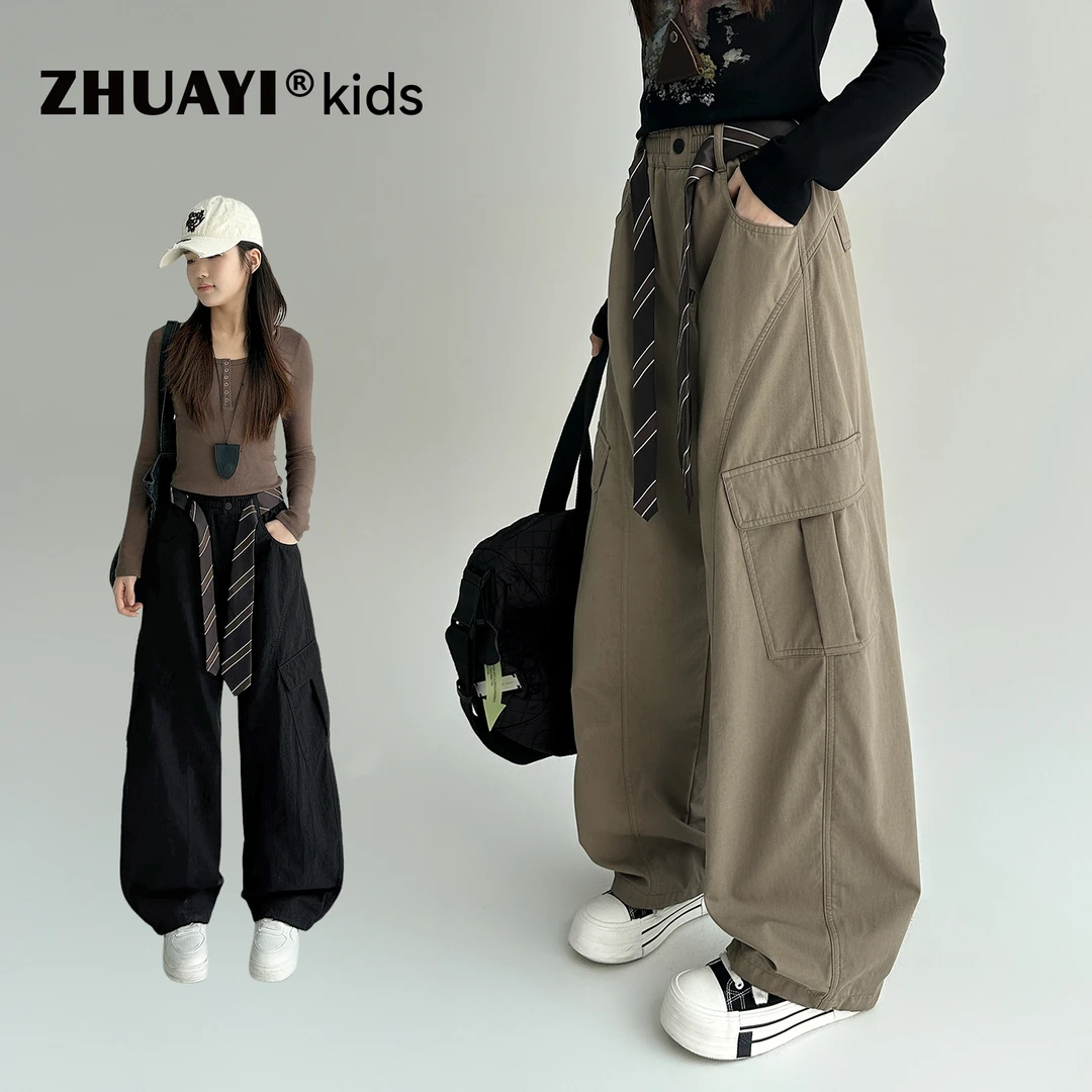 秋季设计感弯刀工装裤休闲裤加绒加厚裤子学生女大童（25309368）1