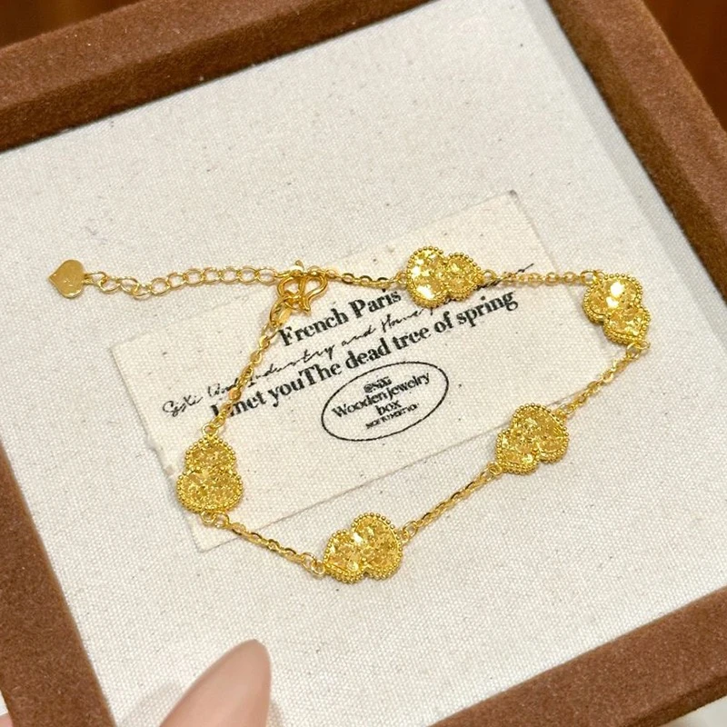 铜合金手链 碎碎冰五福葫芦古法工艺素款复古金色手链