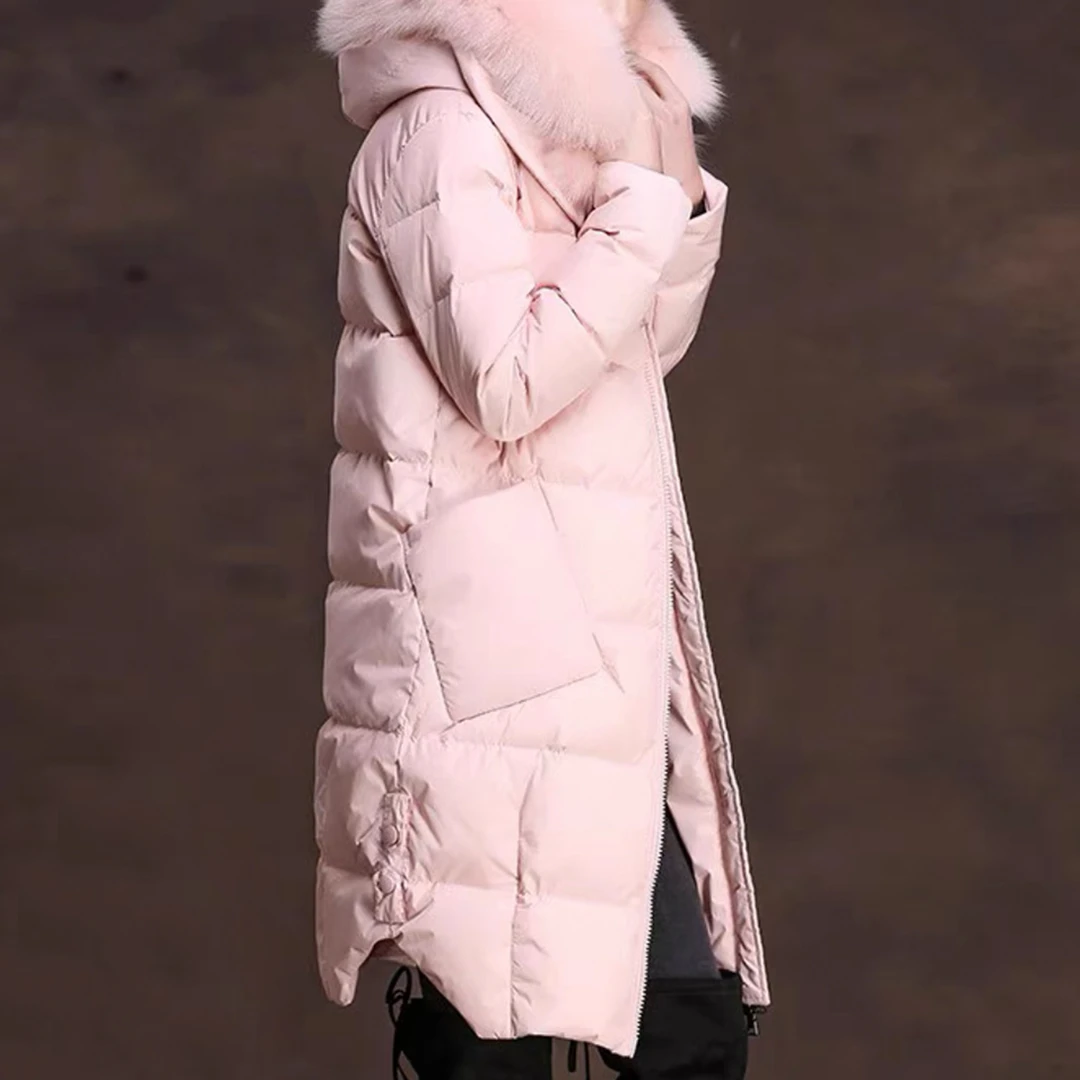 女时尚简约中长款拉链冬季连帽保暖舒适减龄百搭保暖棉服6W811