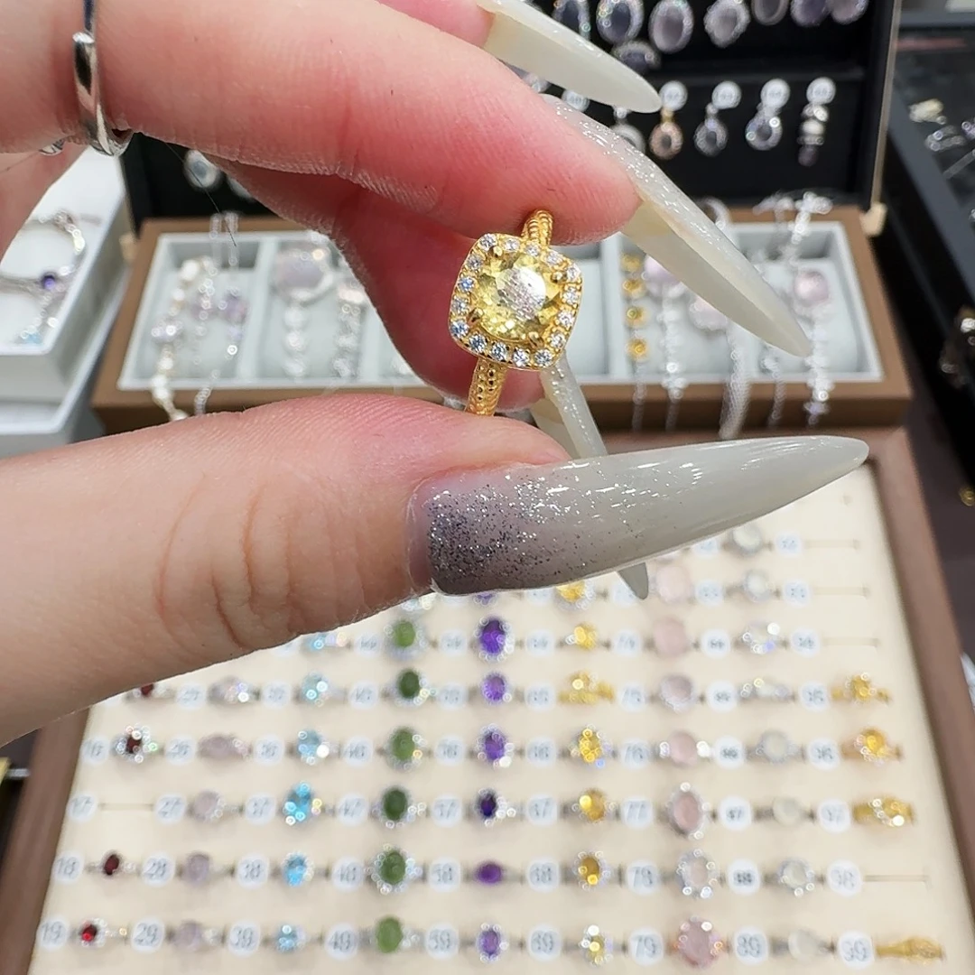 吃***棒戒指银S925镀金镶嵌黄晶