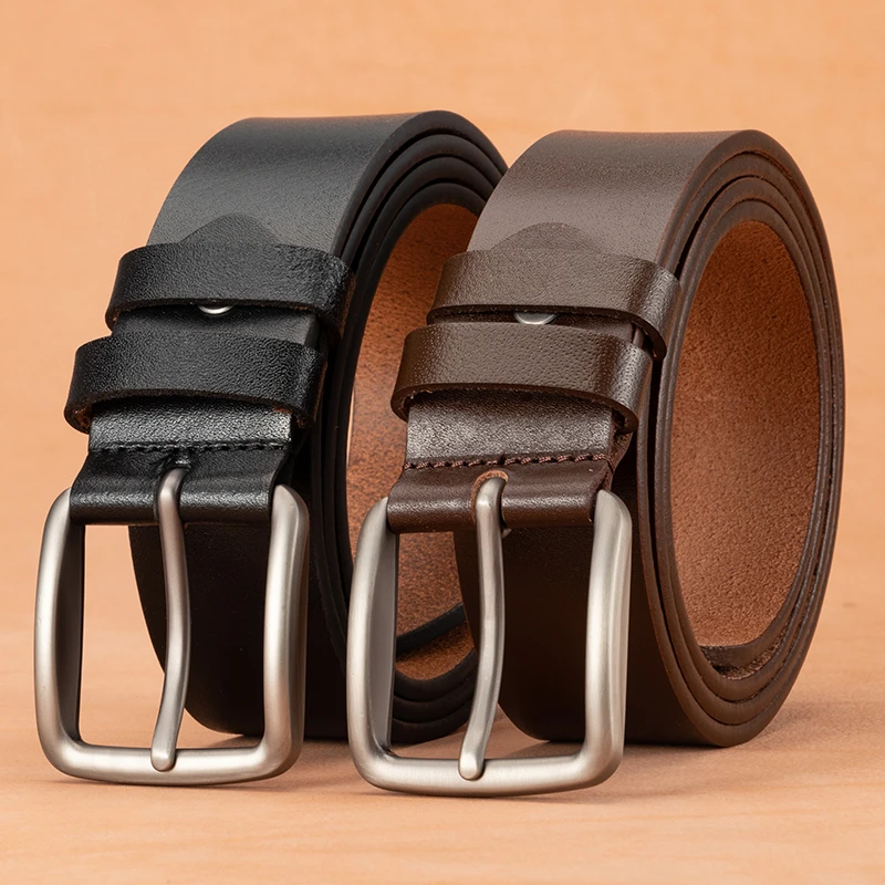 加厚头层牛皮腰带真皮男士休闲复古植鞣牛皮带男士牛仔裤针扣腰带
