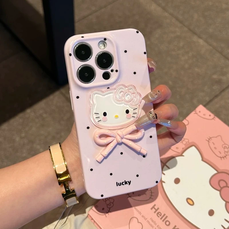 波点kitty少女粉适用苹果16手机壳13套华为vivo小米15oppo菲林