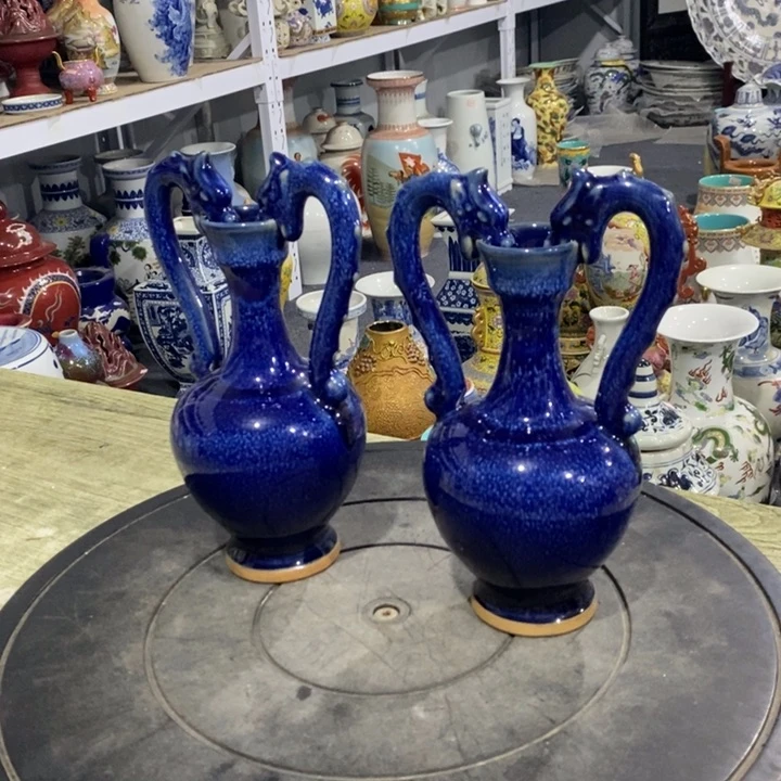 摆件钧瓷蓝色釉一对瓷器