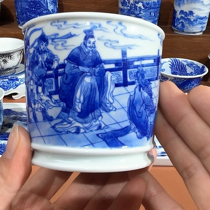 得***茶青花手工手绘人物