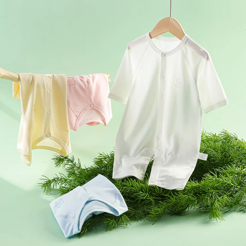 天丝-长袖空调服婴儿连体衣轻薄宝宝无骨哈衣夏天透气薄款睡衣