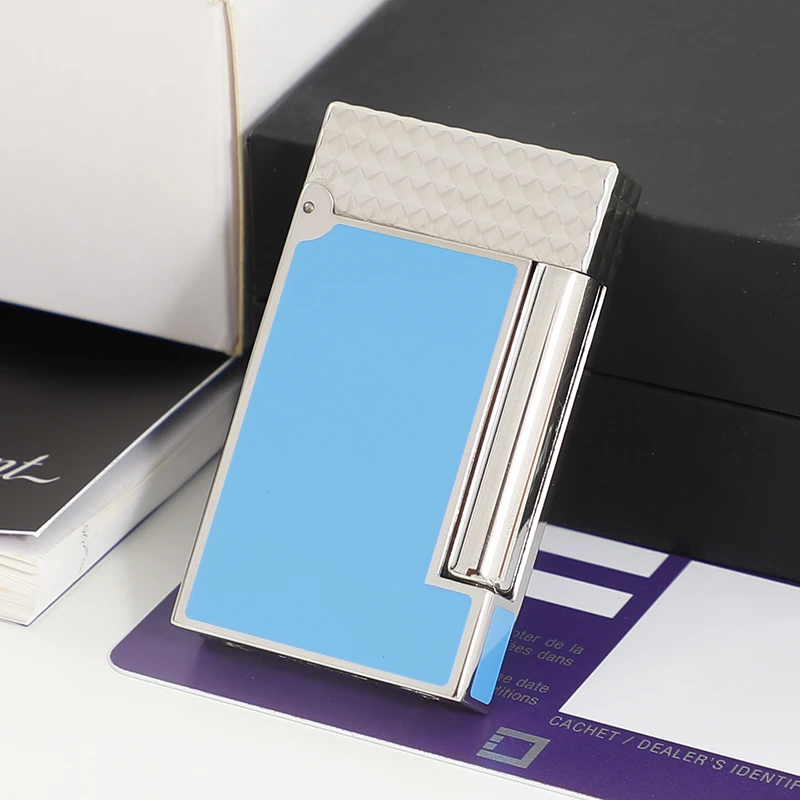 库存新未使用都家LD超薄斜火中国蓝漆男士送礼收藏高级打火机