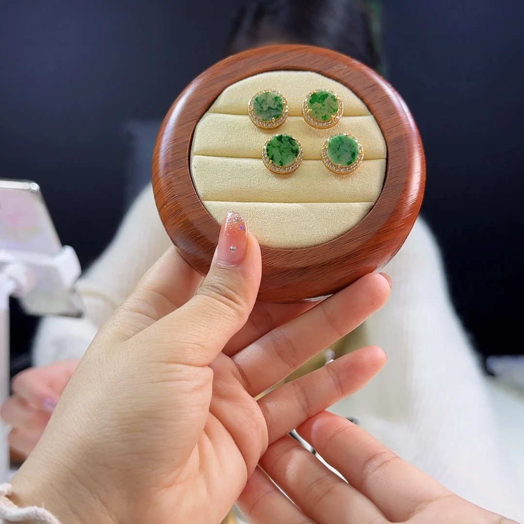 翡翠耳饰银S925镶嵌多样性发货发其一发一对925镶嵌