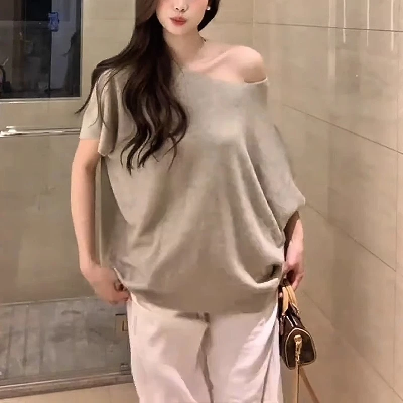 【有运费险】2025春夏新款休闲宽松薄款蝙蝠袖针织T恤百搭短袖上衣