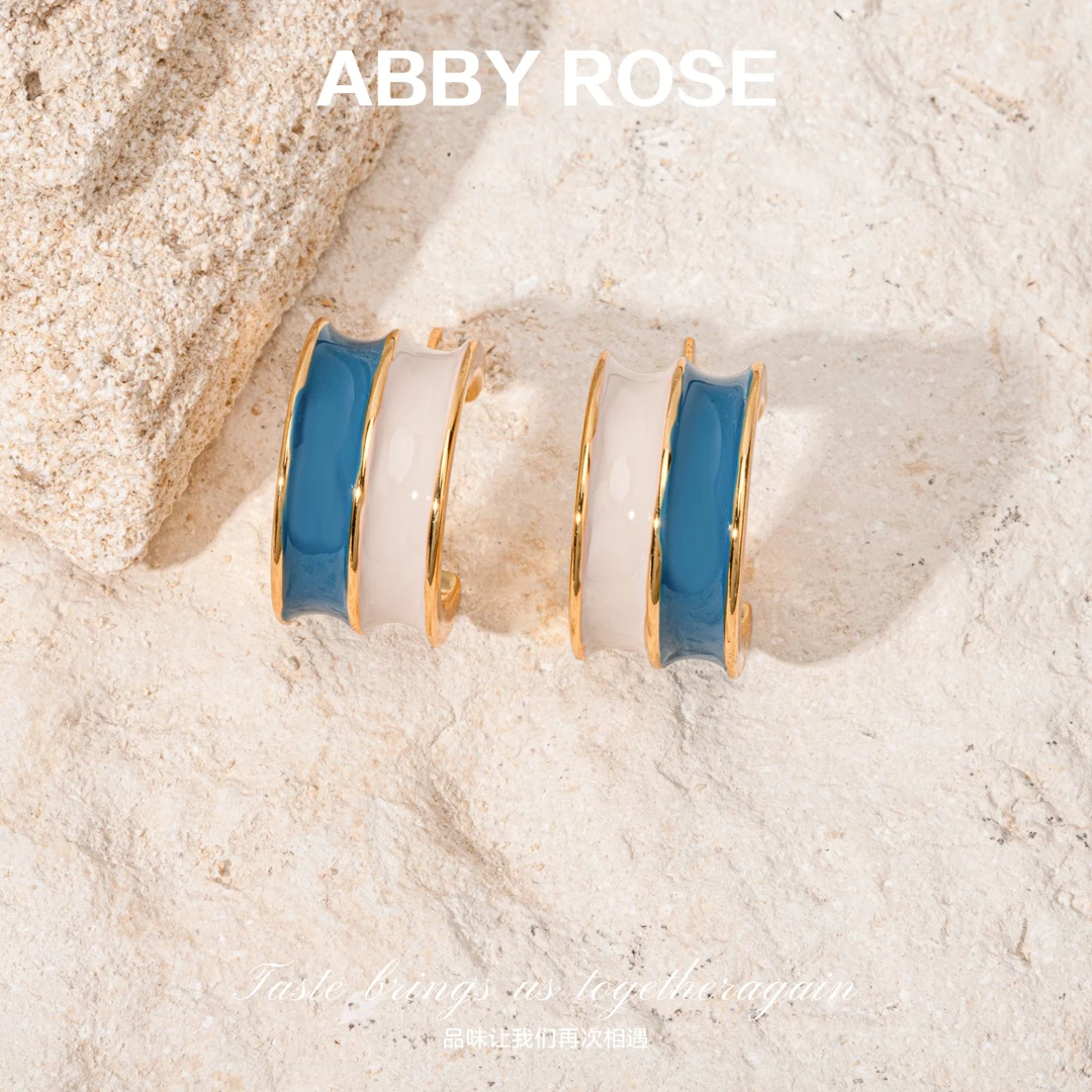 ABBY ROSE轻奢小众设计感蓝白色耳环067B5