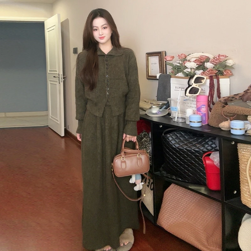 8085春季穿搭一整套女装爆款2025新款洋气毛衣外套半身裙装两件套